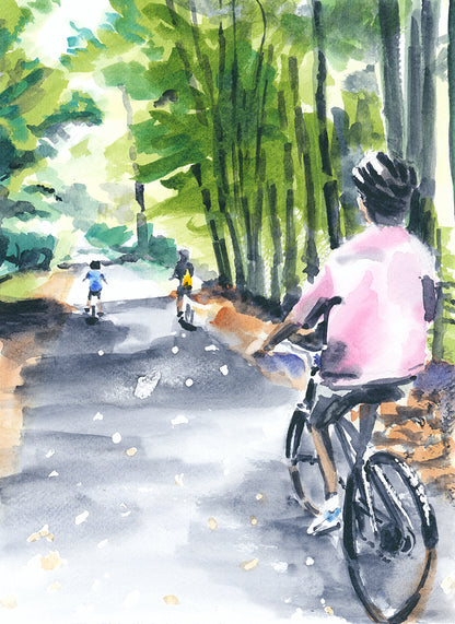 Biking in Hurleyville, Upstate New York, watercolor painting
