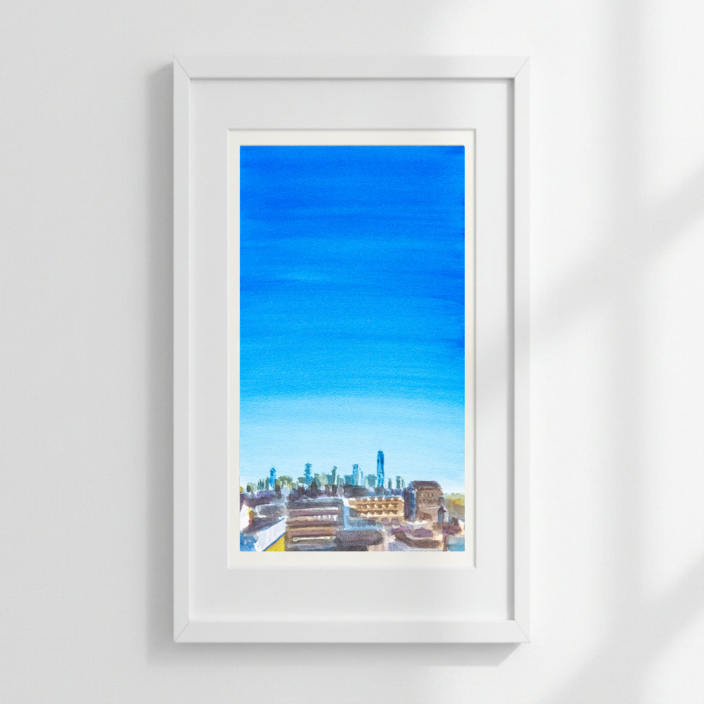 Rooftop View of Downtown, Watercolor