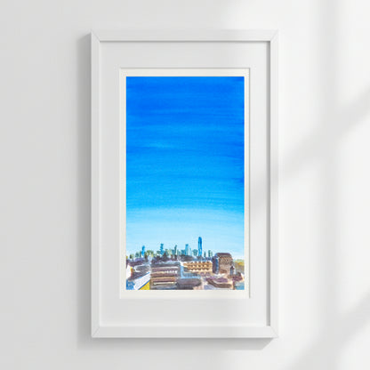 Rooftop View of Downtown, Watercolor