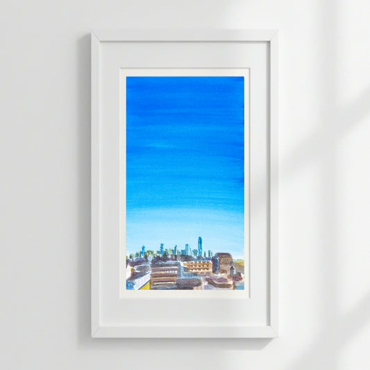 Rooftop View of Downtown, Watercolor
