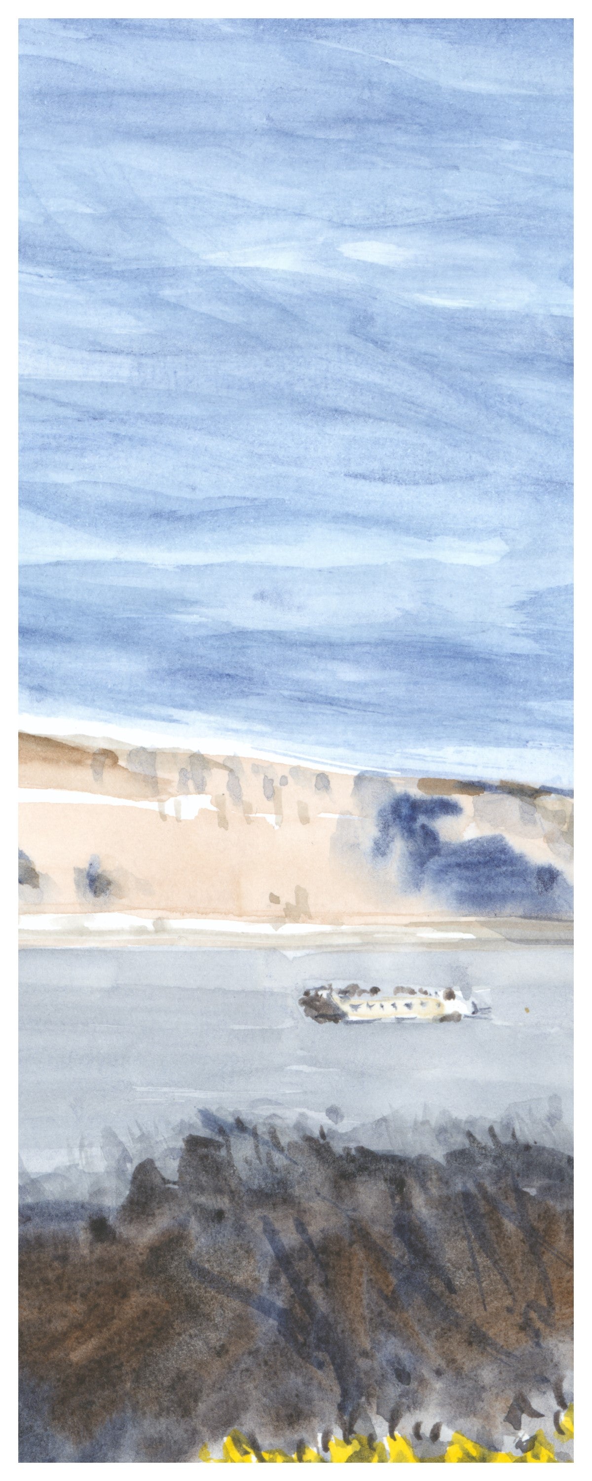 Ship On The Hudson, NYC, watercolor painting