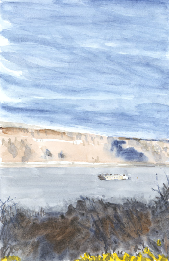 Ship On The Hudson, NYC, watercolor painting