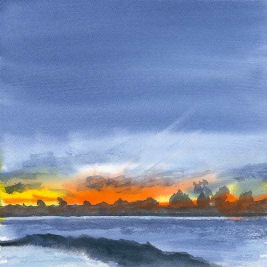 Sunset at the Cove, Grand Cayman, Seven Mile Beach, Watercolor