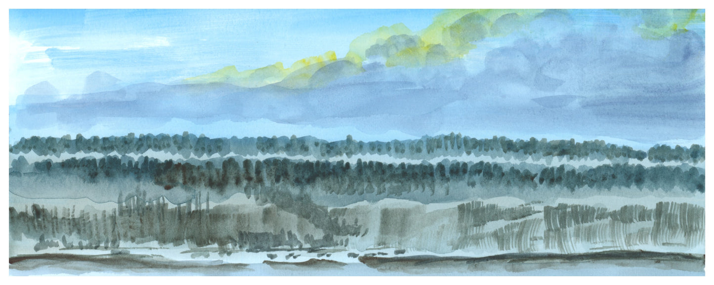 Snow On the Palisades, NYC, watercolor painting