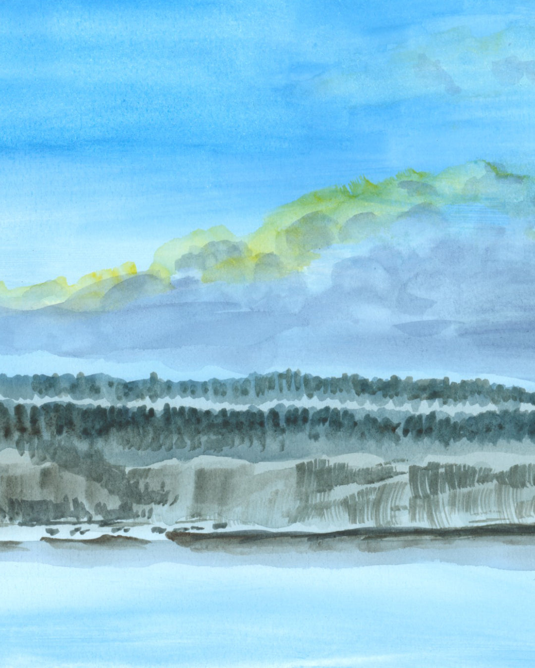 Snow On the Palisades, NYC, watercolor painting