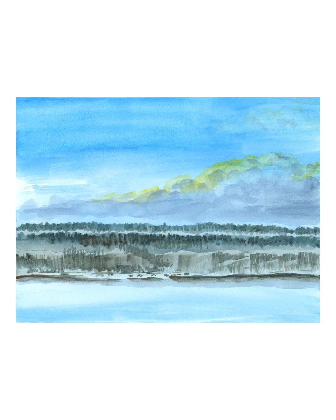 Snow On the Palisades, NYC, watercolor painting