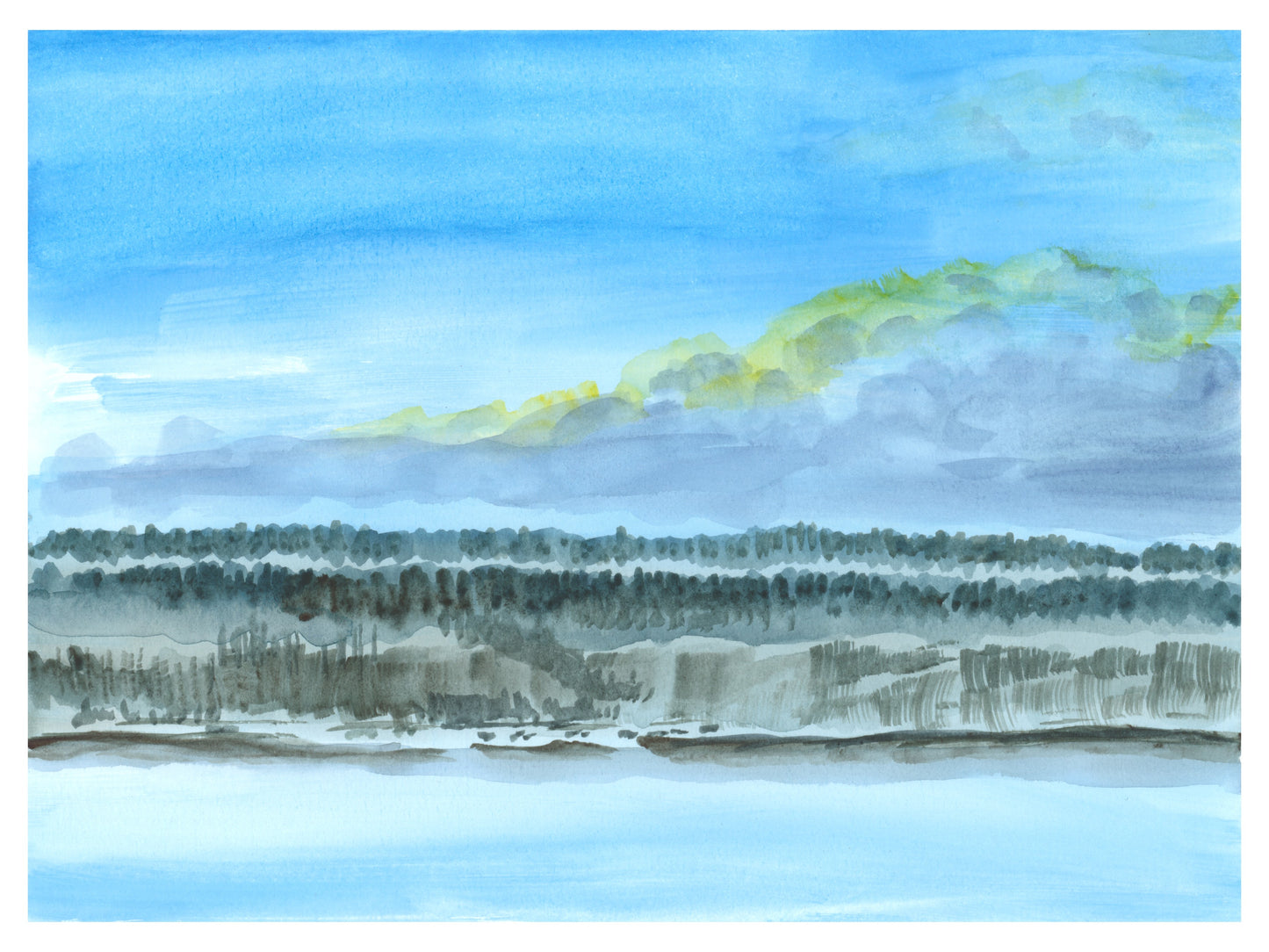 Snow On the Palisades, NYC, watercolor painting