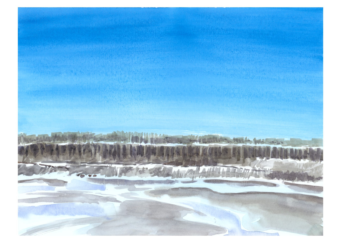 Ice on the Hudson, NYC, watercolor painting