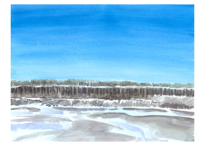 Ice on the Hudson, NYC, watercolor painting