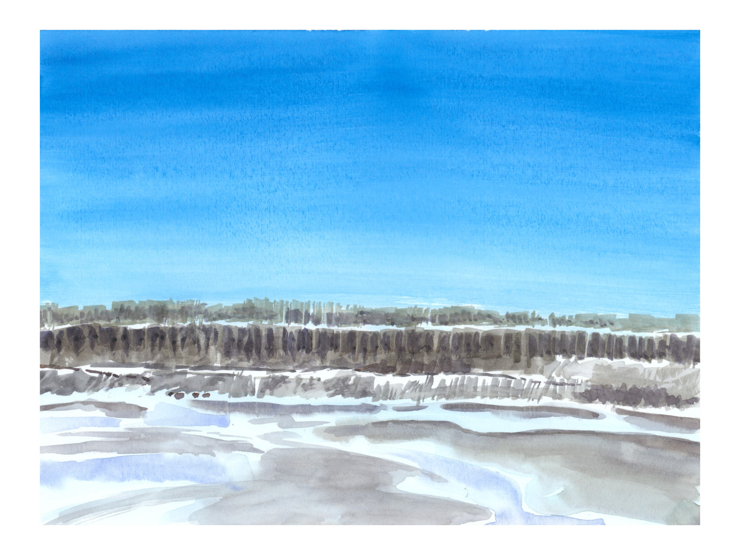 Ice on the Hudson, NYC, watercolor painting