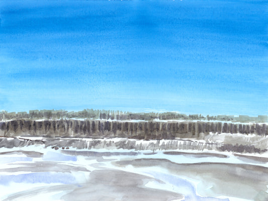 Ice on the Hudson, NYC, watercolor painting