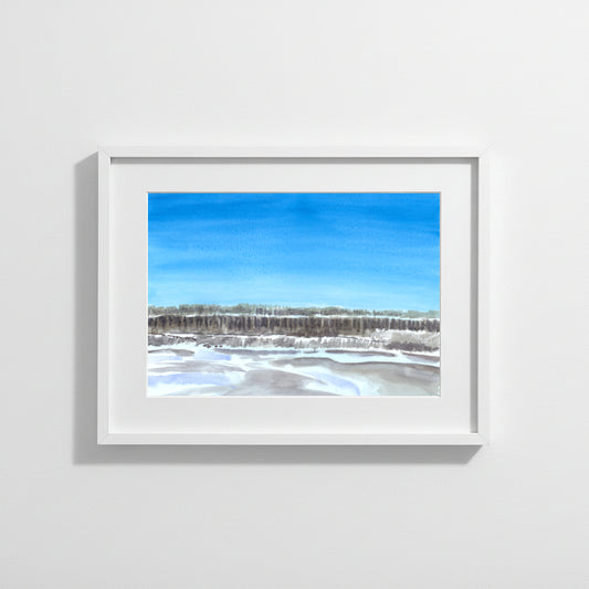 Ice on the Hudson, NYC, watercolor painting