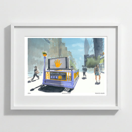 Knicks in Five, 34th Street Station, New York Knicks, print, watercolor painting