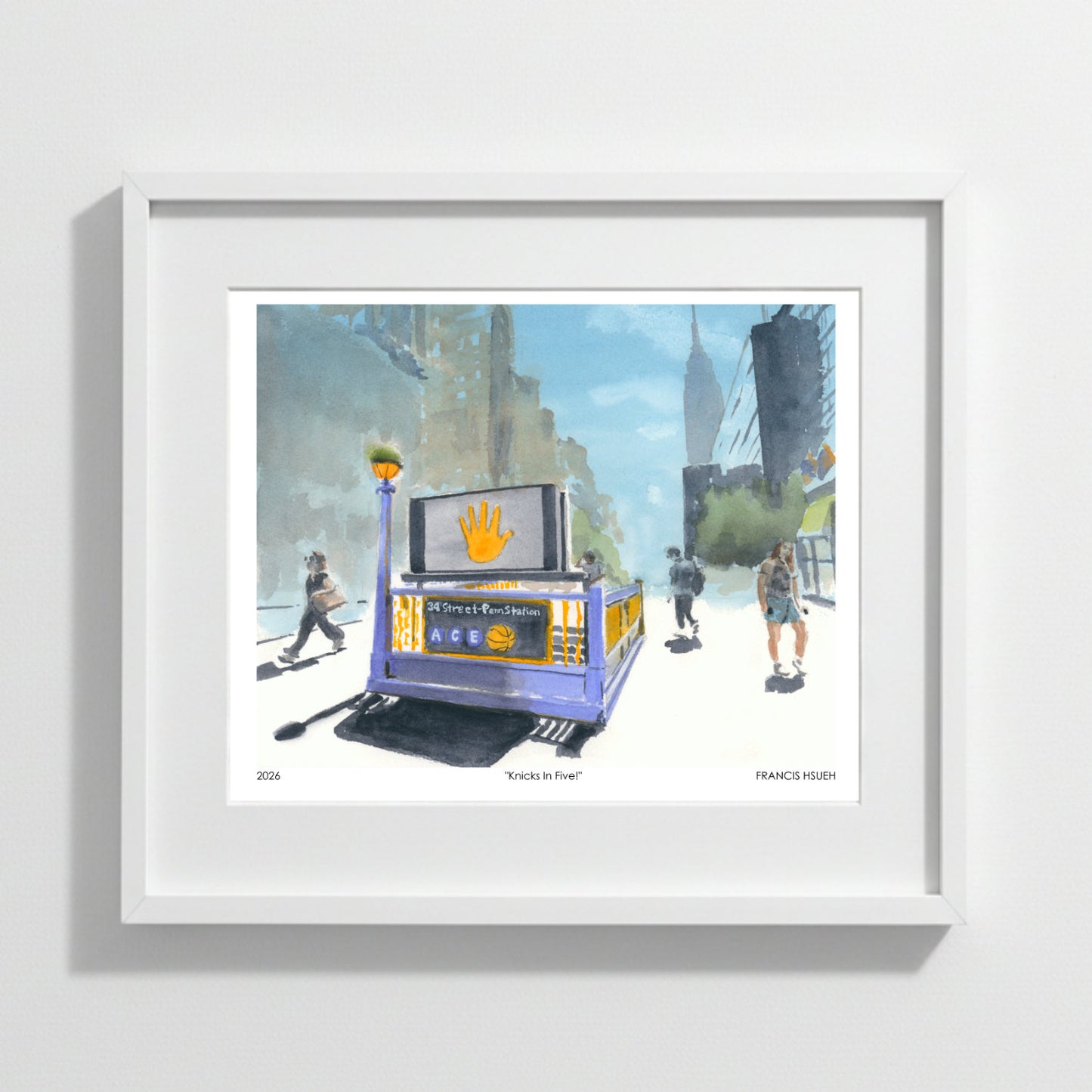 Knicks in Five, New York Knicks, print, watercolor painting