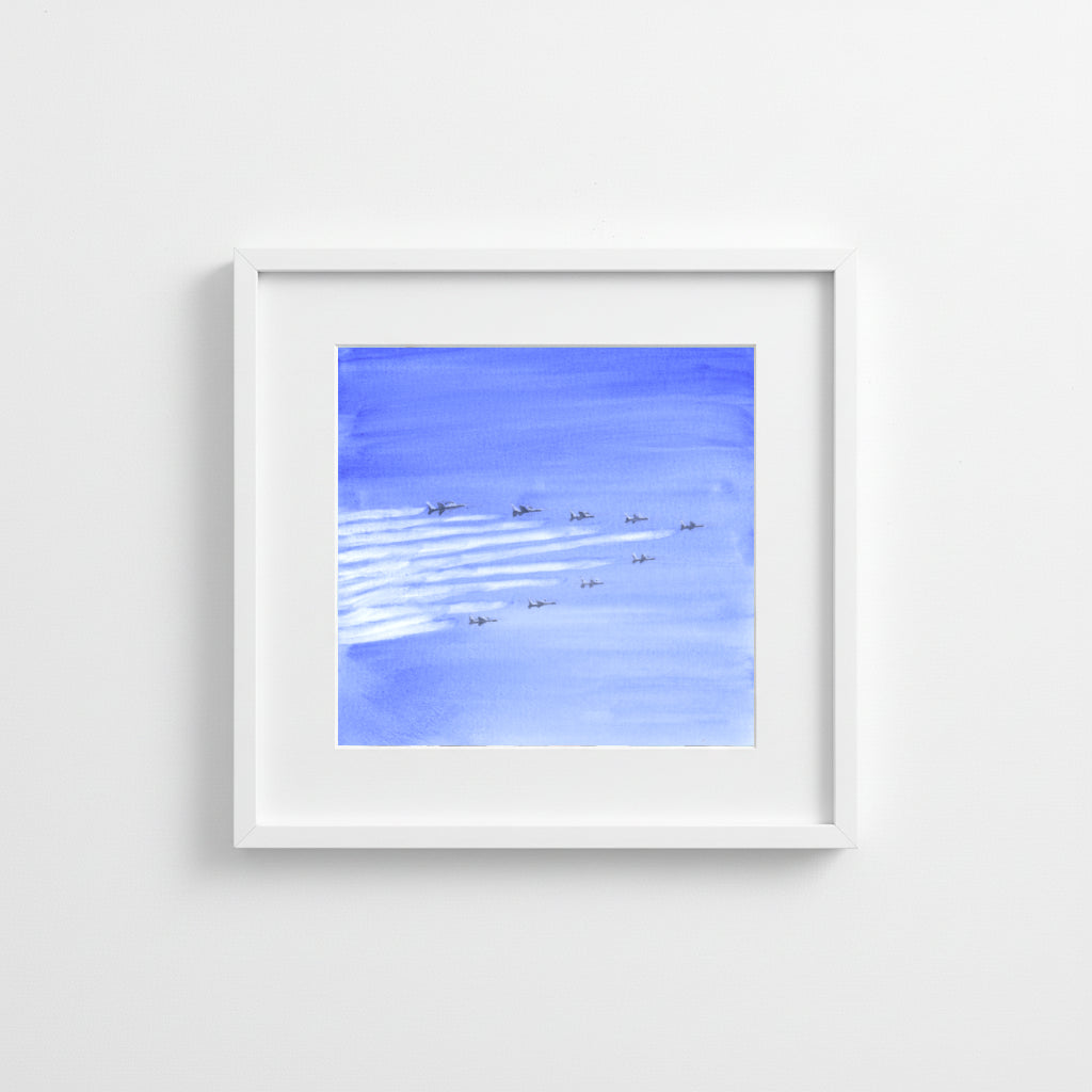 Flyover Hudson River, GWB, Patrouille de France, watercolor painting