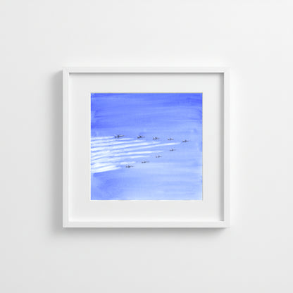 Flyover Hudson River, GWB, Patrouille de France, watercolor painting
