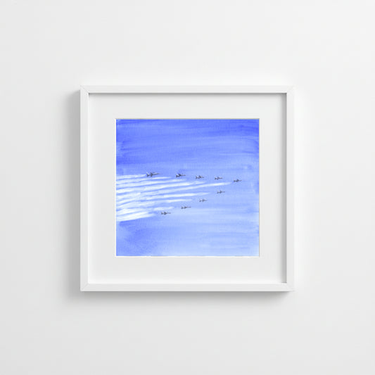 Flyover Hudson River, GWB, Patrouille de France, watercolor painting