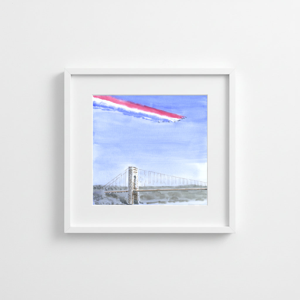 Flyover Hudson River, GWB, Patrouille de France, watercolor painting