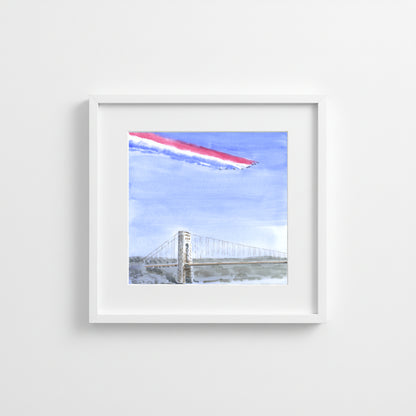 Flyover Hudson River, GWB, Patrouille de France, watercolor painting