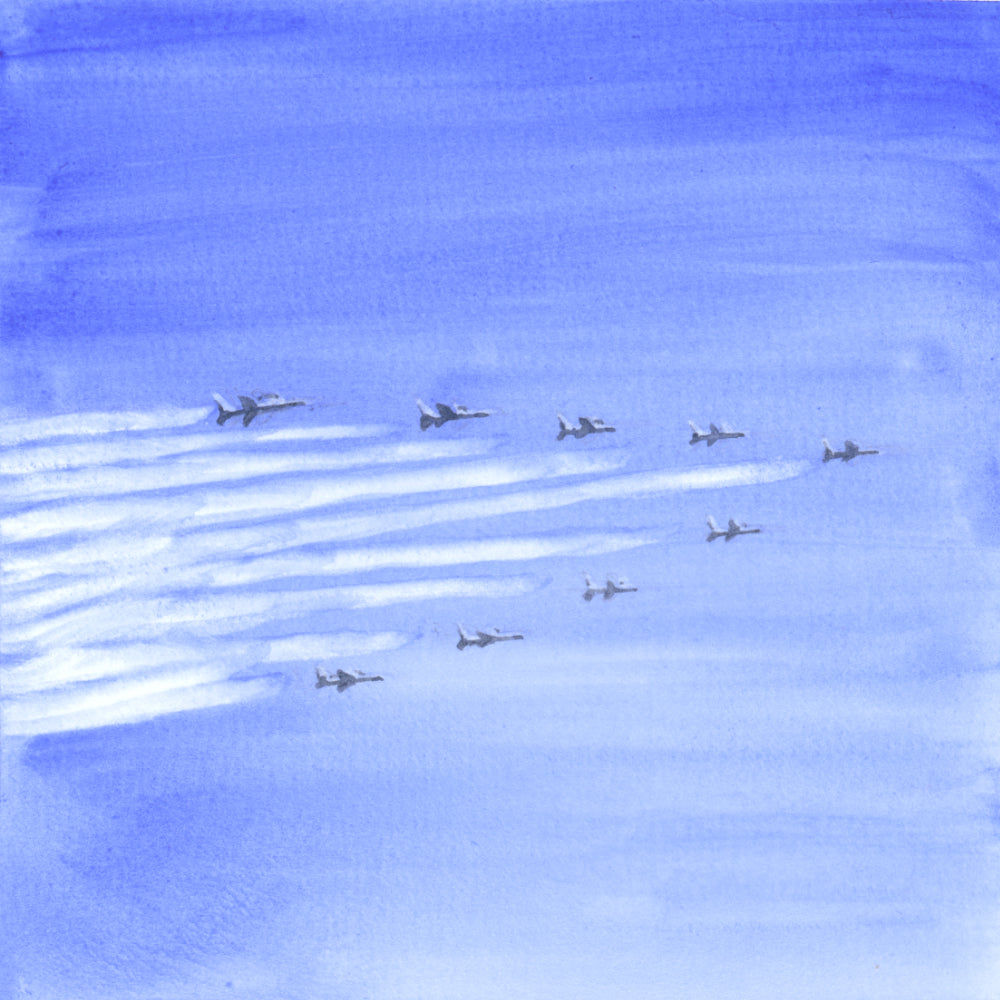 Flyover Hudson River, GWB, Patrouille de France, watercolor painting