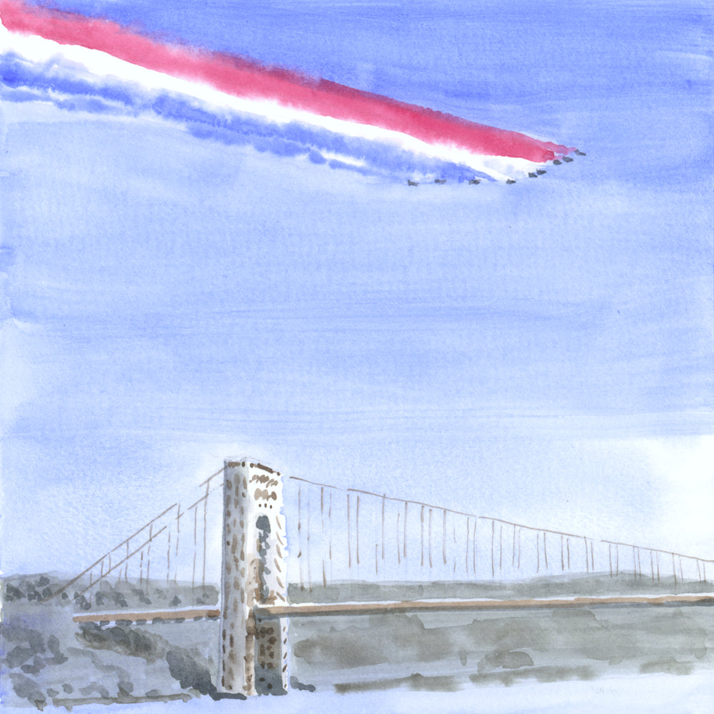 Flyover Hudson River, GWB, Patrouille de France, watercolor painting
