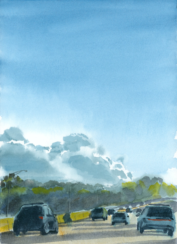 I-95 Sunset After College Dropoff, Boston, art print, watercolor