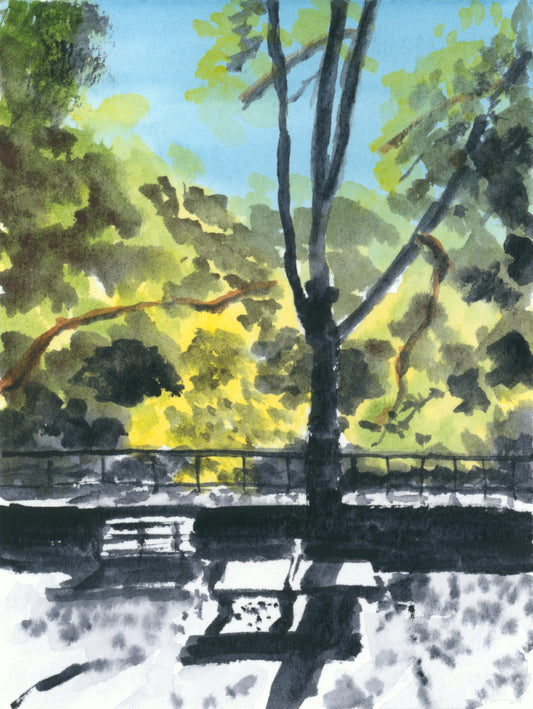 Light On the Ping Pong Table, Uptown, NYC, watercolor painting