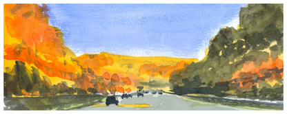 Highway in the Fall, Autumn, Upstate New York, watercolor painting