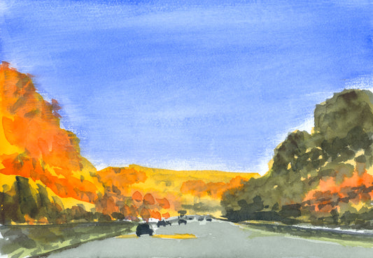 Highway in the Fall, Autumn, Upstate New York, watercolor painting