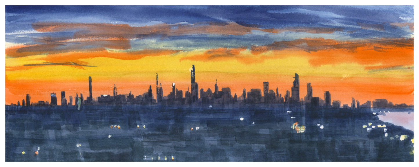 After the Storms, Downtown Skyline, From Uptown, Watercolor Painting
