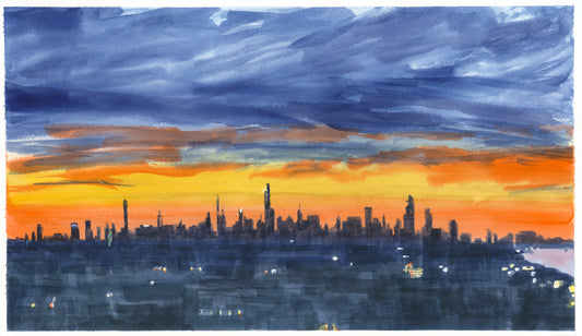 After the Storms, Downtown Skyline, From Uptown, Watercolor Painting