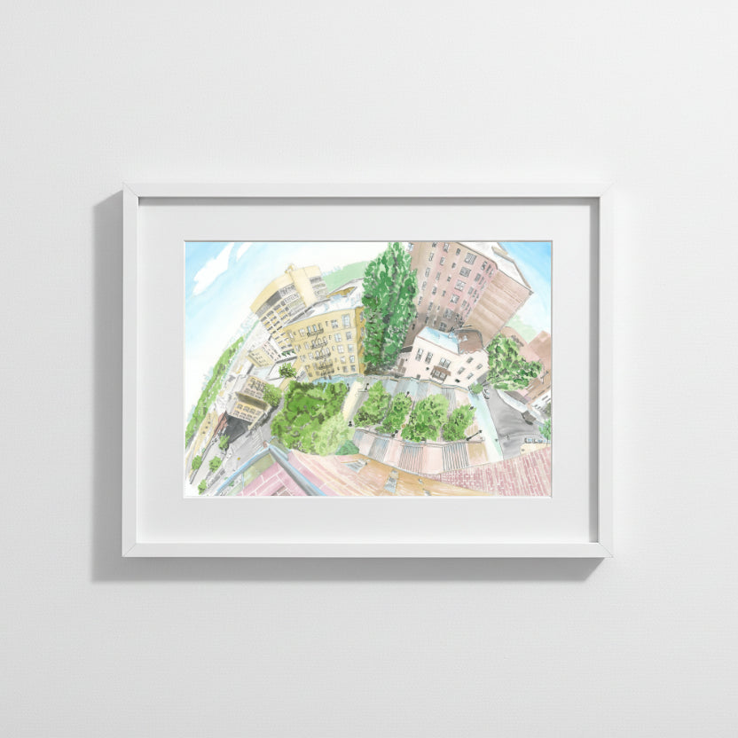 215th Street Stairs Painting, Inwood, Manhattan, Watercolor Print