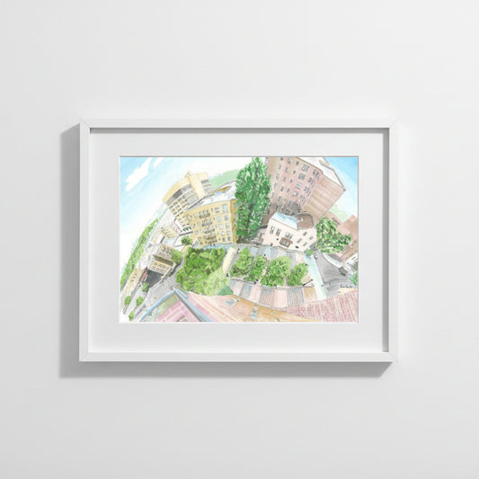 215th Street Stairs Painting, Inwood, Manhattan, Watercolor Print