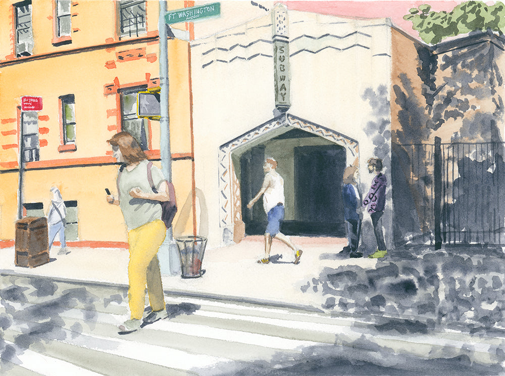 Meeting at the Station, Subway Entrance, Watercolor Print