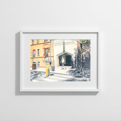 Meeting at the Station, Subway Entrance, Watercolor Print