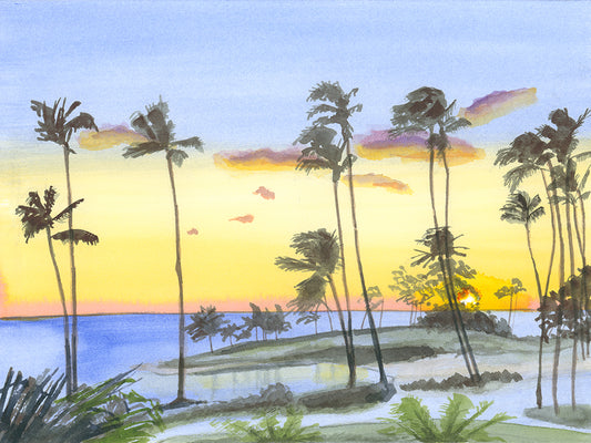 Sunset at Ko Olina Lagoon 3, Oahu, Watercolor