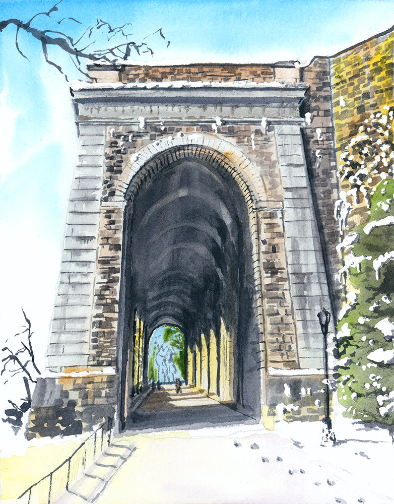 Billings Arcade in Winter, Fort Tryon Park, Watercolor Print