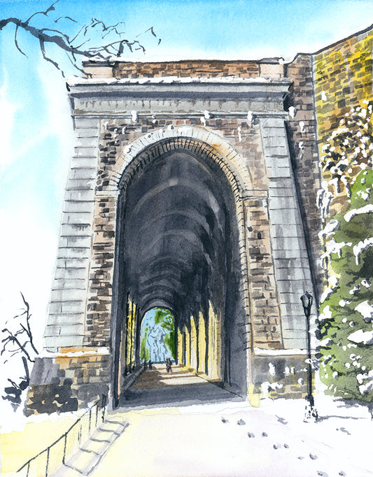 Billings Arcade in Winter, Fort Tryon Park, Watercolor Print