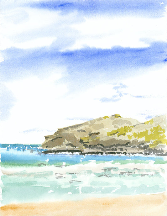 Hanauma Bay, Oahu, Watercolor, Plein Air