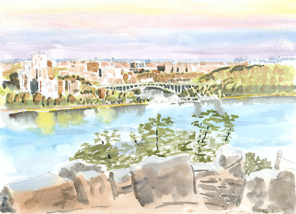 View of Henry Hudson Bridge, Uptown Manhattan, Watercolor, Plein Air