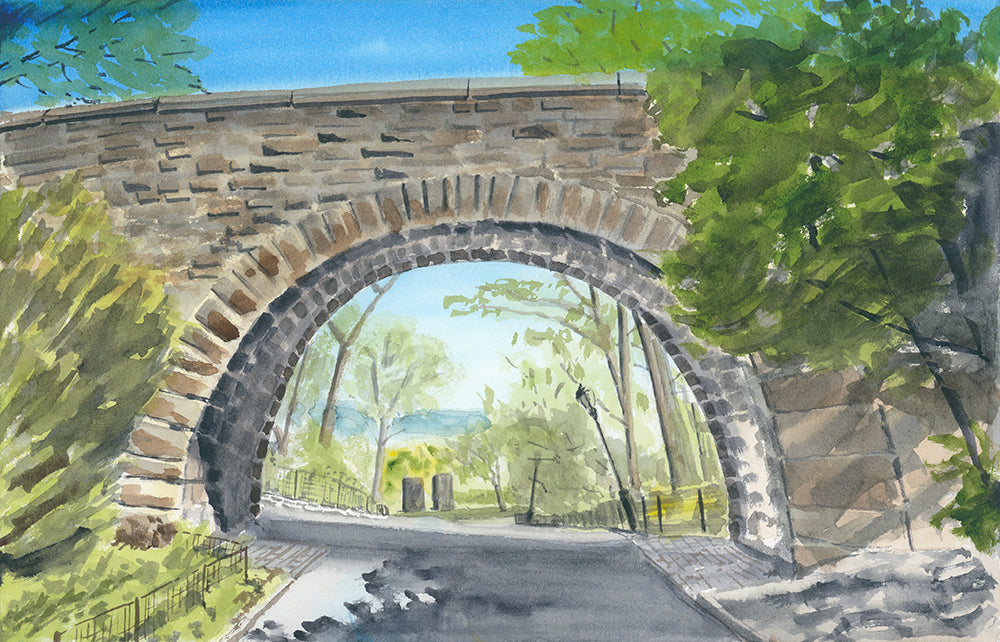 Linden Terrace Arch, Watercolor, Plein Air