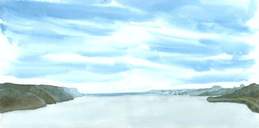 North View of the Hudson River, GWB, watercolor painting