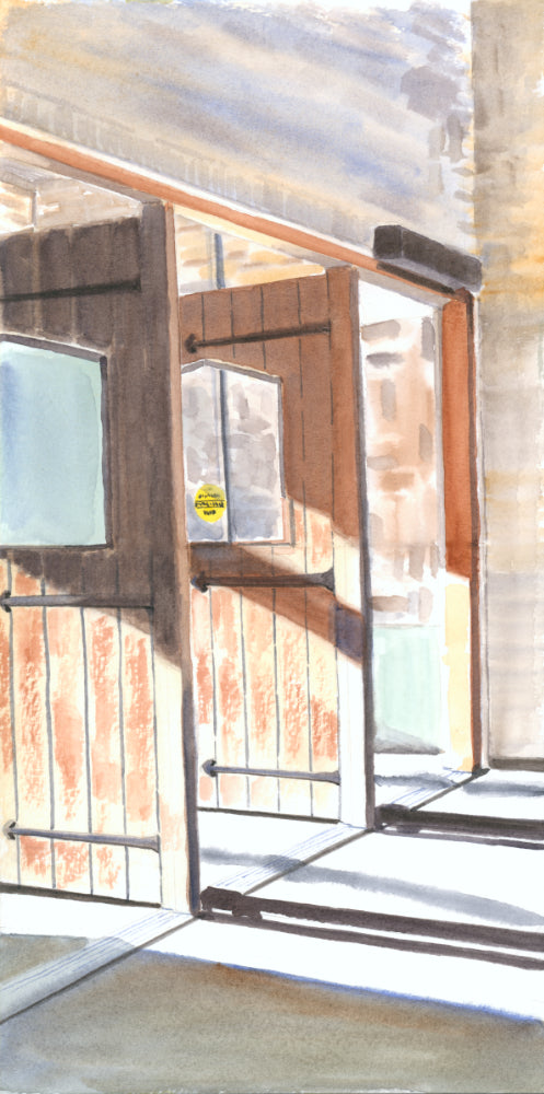 Lighting the Way Out, NYC Subway Entrance, watercolor painting