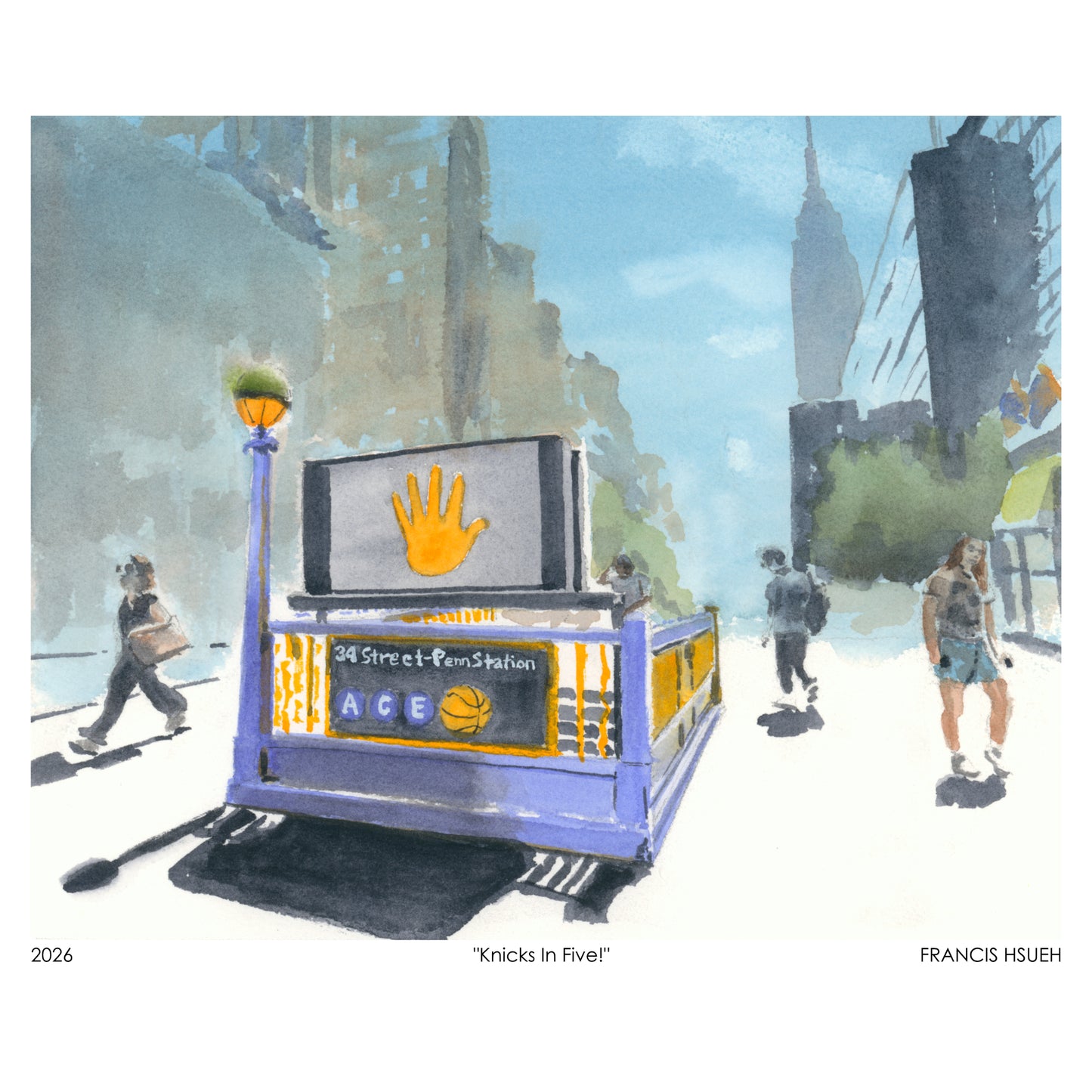 Knicks in Five, New York Knicks, print, watercolor painting