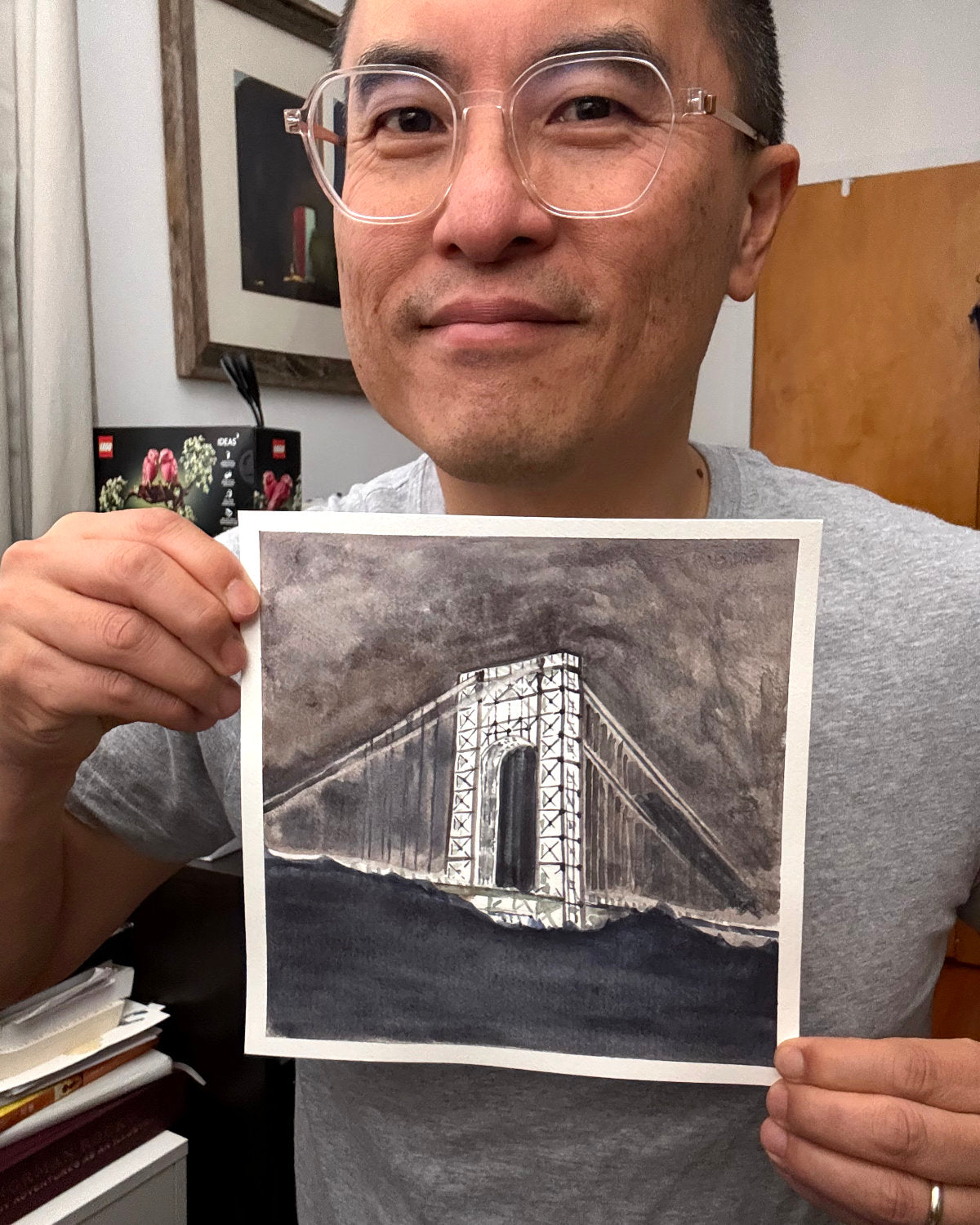 GWB All Lit Up, watercolor painting