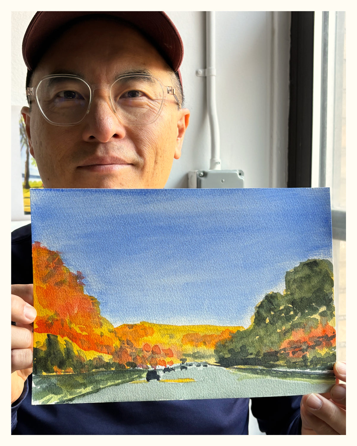 Highway in the Fall, Autumn, Upstate New York, watercolor painting