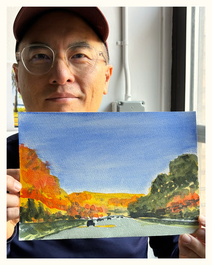 Highway in the Fall, Autumn, Upstate New York, watercolor painting