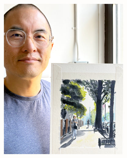 Fall Sun in the City, Uptown, NYC, watercolor painting