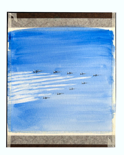 Flyover Hudson River, GWB, Patrouille de France, watercolor painting