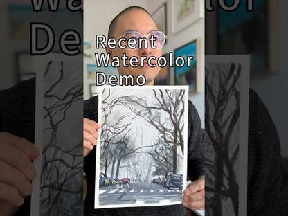 The Fog Is Here, 190th Street, NYC, watercolor painting